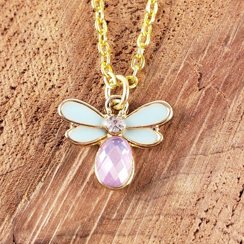 Goldtone dragonfly necklace turquoise enamel